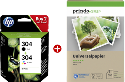 HP DeskJet 3760 All-in-One + Prindo Green Recyclingpapier 500 Blatt