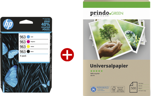 HP OfficeJet Pro 9014e All-in-One + Prindo Green Recyclingpapier 500 Blatt