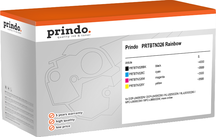 Prindo PRTBTN326 Rainbow Schwarz / Cyan / Magenta / Gelb Value Pack