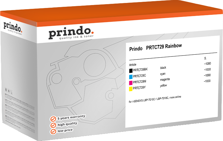Prindo PRTC729 Rainbow Schwarz / Cyan / Magenta / Gelb Value Pack