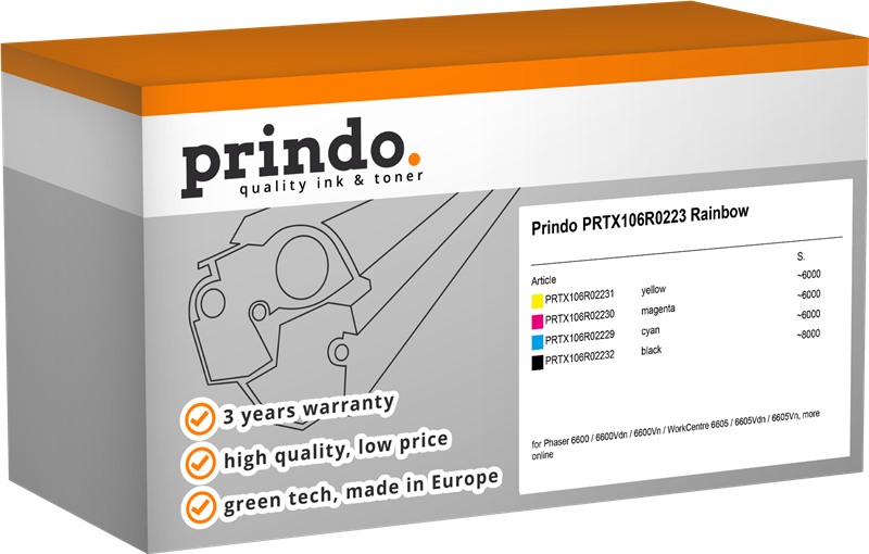 Prindo PRTX106R0223 Rainbow Schwarz / Cyan / Magenta / Gelb Value Pack